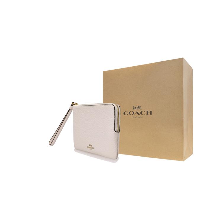 New COACH Id Zip Wallet Pebbled Leather Coin Purse Women's Chalk White C3650G-B4HA