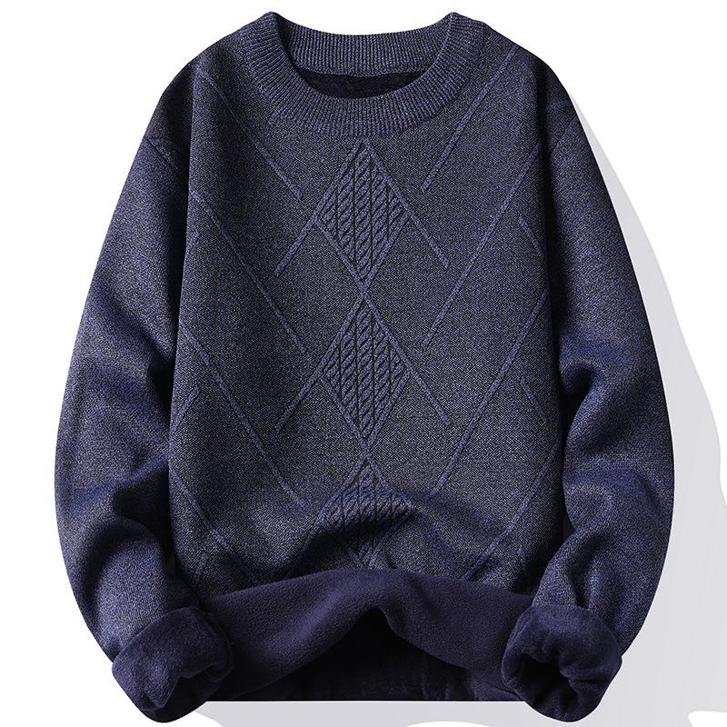 2025 Men's Winter Sweater: Mid-Aged Plush Knit, Thickened, Round Neck, Dad Style, Casual, Warm