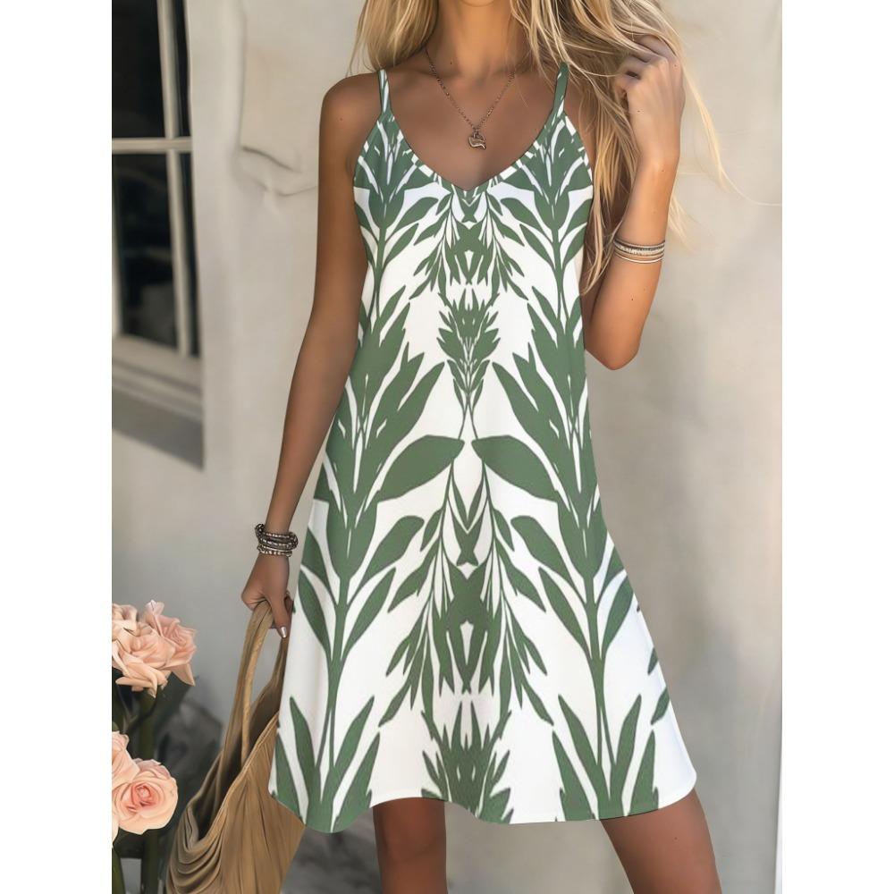 Robe midi décontractée style bohème pour femme, été, col en V plongeant, bretelles fines