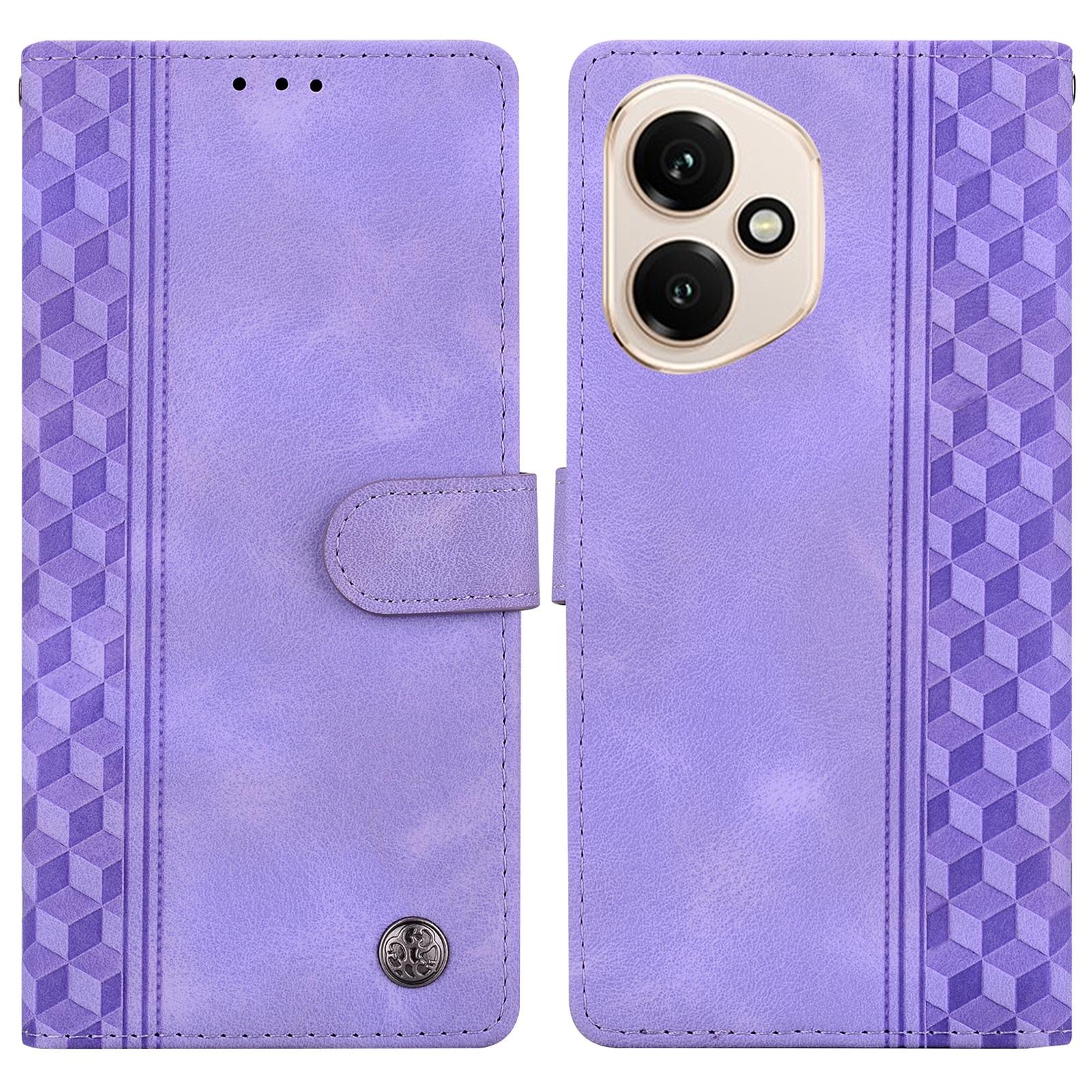 

Для Honor 400 5G (Глобальный) Кожаный чехол с тисненым клетчатым узором, кошелек-подставка, откидная крышка для телефона-раскладушки Purple