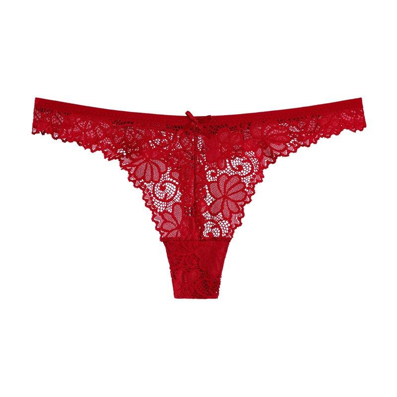 Sexy Lace Briefs Bow Thong Women's Hollowed Out See Through Low Waist T-Panties Sporty Seamless Hot Underwear Panties