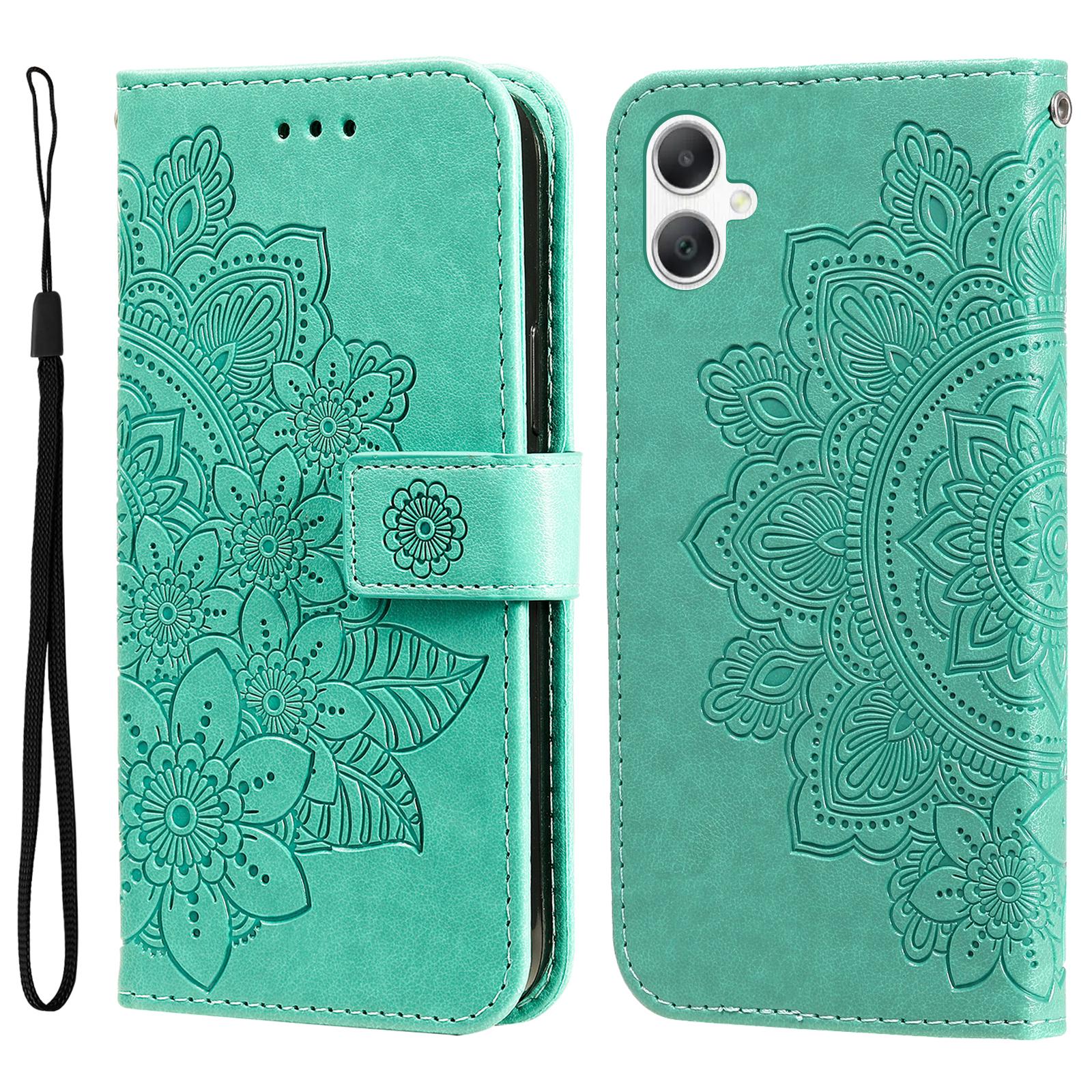 

For Samsung Galaxy A07 4G/A06 4G/A06 5G Case Floral Pattern PU Leather Wallet Stand Phone Cover Green
