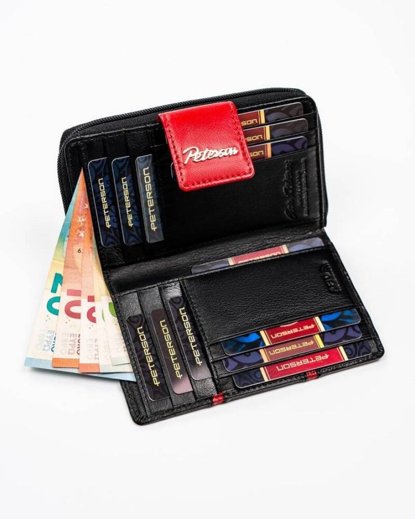Women's leather wallet with snap and zipper - Peterson