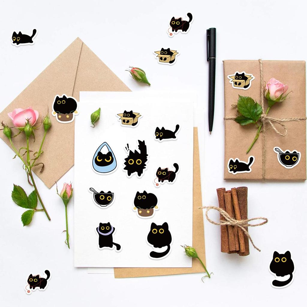 500PCS Ten Different Patterns Black Cat Roll Stickers Small Pattern Decoration DIY Luggage Skateboard Water Cup Stickers