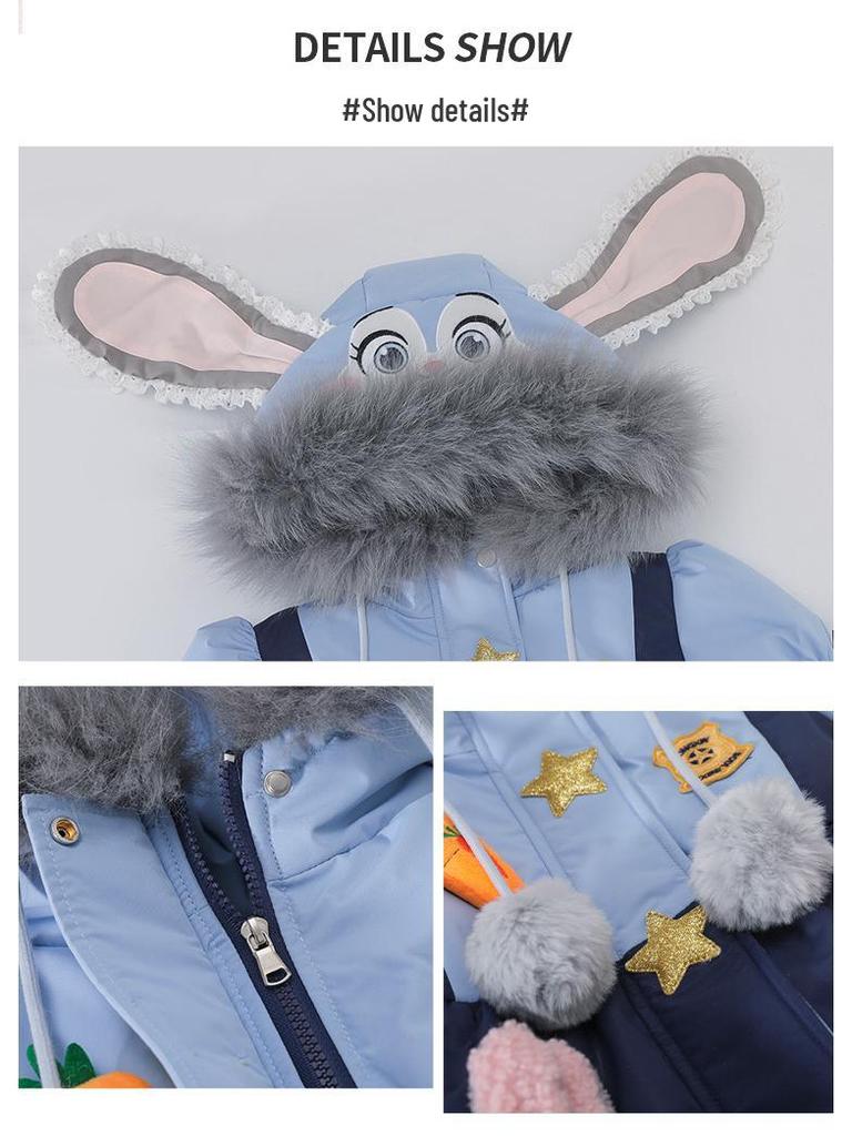 2025 Winter Girls' Elegant Rabbit Officer Down Jacket – High-End Fashion Baby Coat
