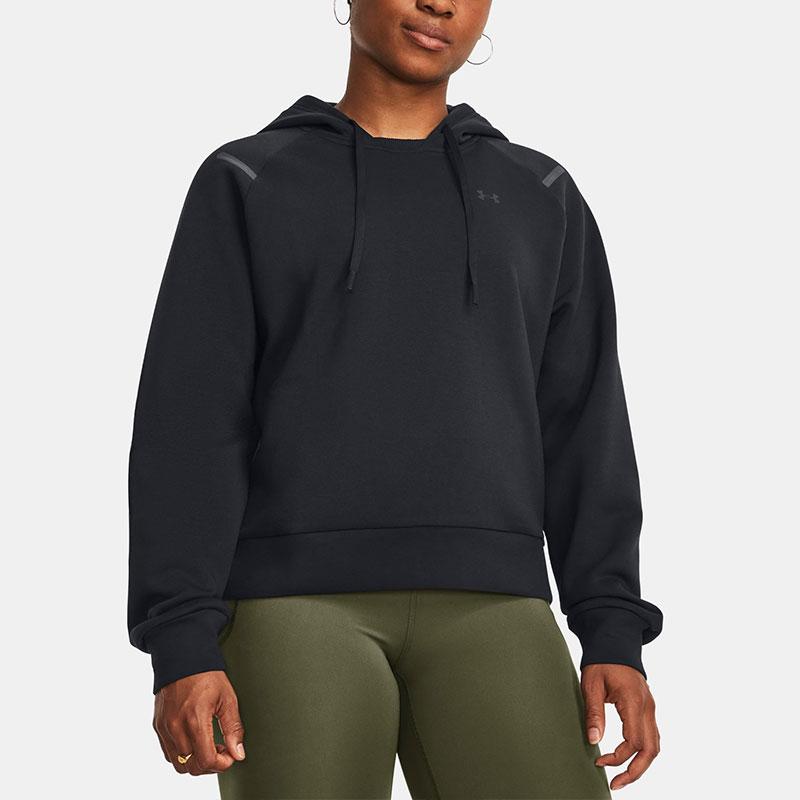 Under Armour Solid Color Short Hooded Pullover Sweatshirt Women Tops Black 1379843-001
