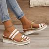 Fashion Summer Casual Color Blocking Sandals For Women Dressy Comfortable Soft Leather  Thick Soled Slope Woven Straw Sandals 36-43
