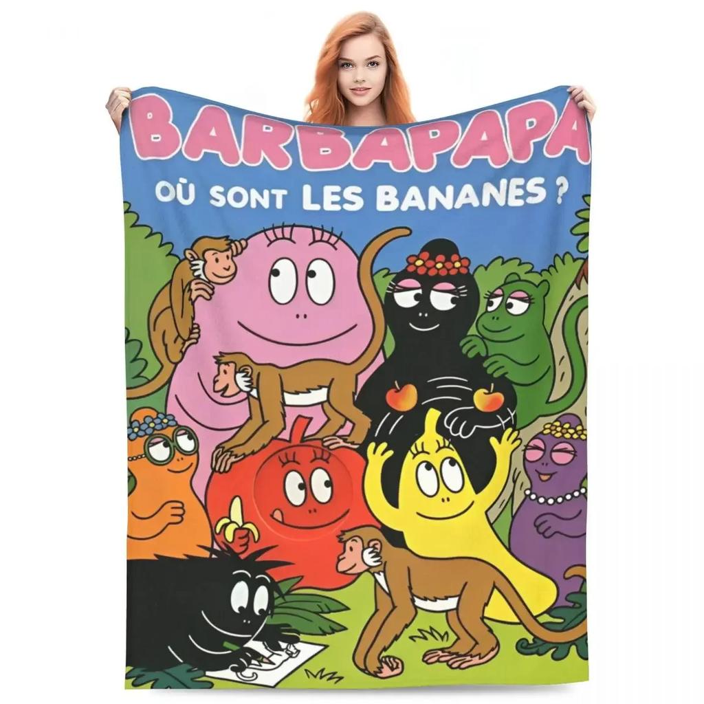 Coperta in Pile Corallo Barbapapa Morbida e Carina con Disegni Animati per Divano, Viaggio, Biancheria da Letto Leggera