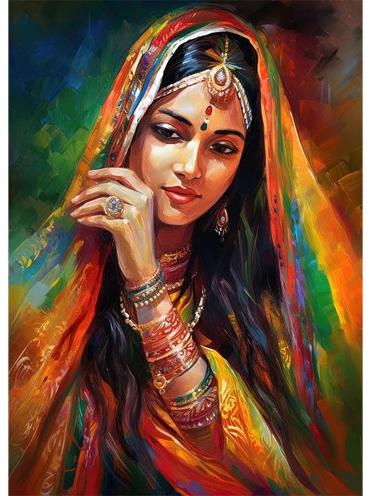 Retro tradiționale indiene dansuri populare femei indiene frumoase 5D Diy pictură cu diamante imagine de perete pentru decorarea camerei