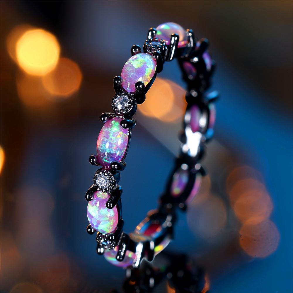 Очаровательное женское кольцо с овальным камнем фиолетового огненного опала, винтажное, цвета черного золота, свадебное украшение для женщин 5