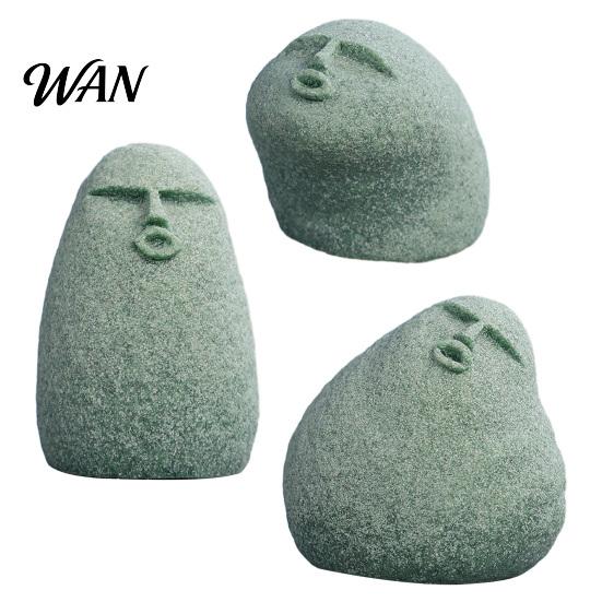 Blue Sandstone Statue Cute Stone Primitive Man Figurine Funny Stoneman Carving Face Home Atmosphere Enhancer Decoration for Garden Decor Fish
