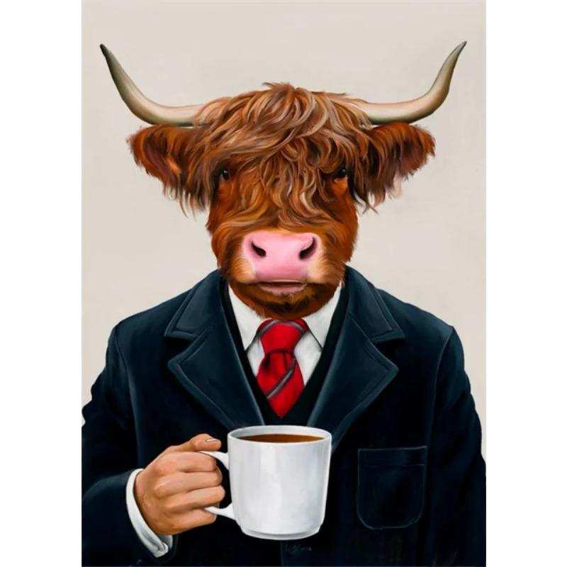 Funny Wall Art Pictures Animal Coffee Portrait Posters Canvas Print Art Sloth Pug Dog and Coffee Mural Cute Home Decor Painting