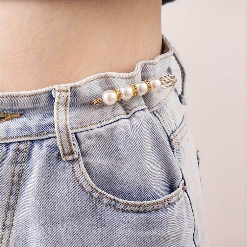 2Pcs Fashion Pearl Brooch Waist Cinching Adjustable Skirt Anti-slip Metal Pin Fixed Clothes DIY Accessories