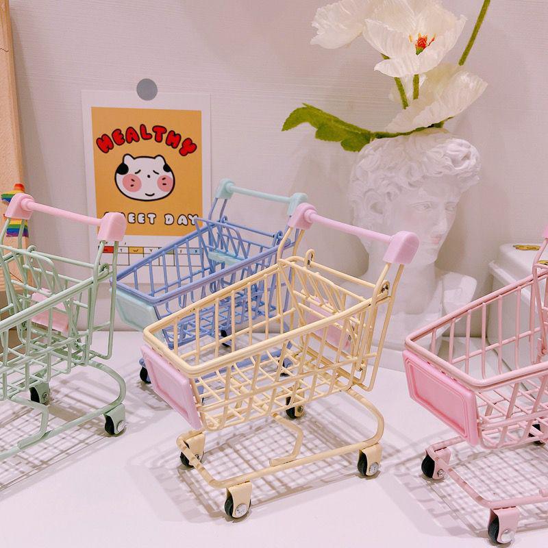 Girlish Pink Mini Supermarket Cart for Makeup Puff Storage & Photo Prop