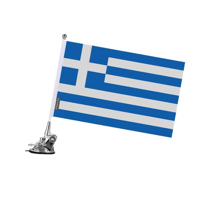 Drapeau - Grèce - 27 x 35 cm - Mât à Ventouse - Acier Inoxydable - Impression Recto/Verso