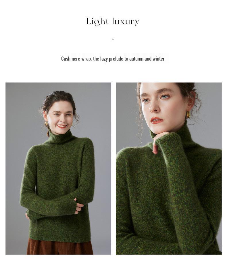 Women's High-Neck Cashmere Sweater: Autumn/Winter, Fancy Yarn, Loose, Thick, Long Sleeve Base Layer