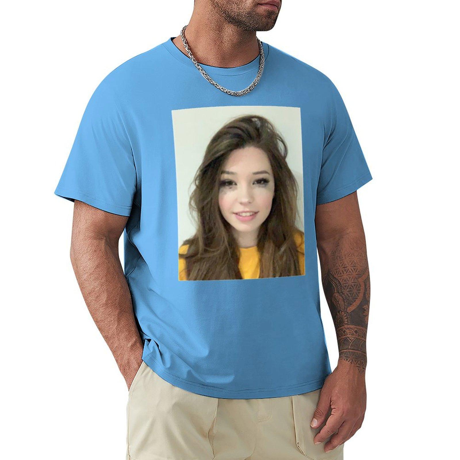 Футболка Belle Delphine Mugshot Одежда Kawaii Индивидуальный дизайн Ваших собственных хлопковых футболок с рисунком Футболки с рисунком Мужская одежда S средний синий
