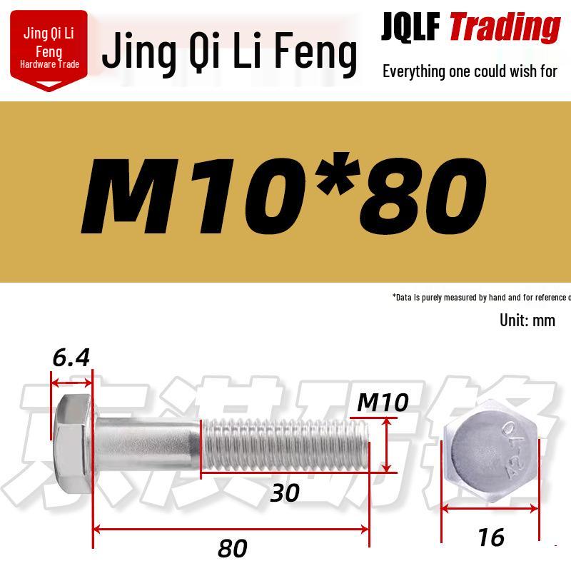 201 Stainless Steel Hex Head Bolt, Half Thread, M6-M30 Threaded Rod