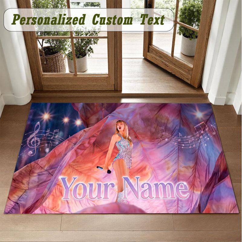 Crystal Velvet Square Rug Custom NameTaylor Swift Pattern Non Slip Home Floor Decor Rug