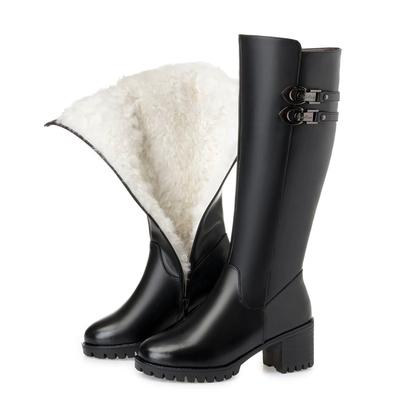 Women Genuine Leather  Winter Wool High Heel High Boots  Big Size Warm Snow Boots Women