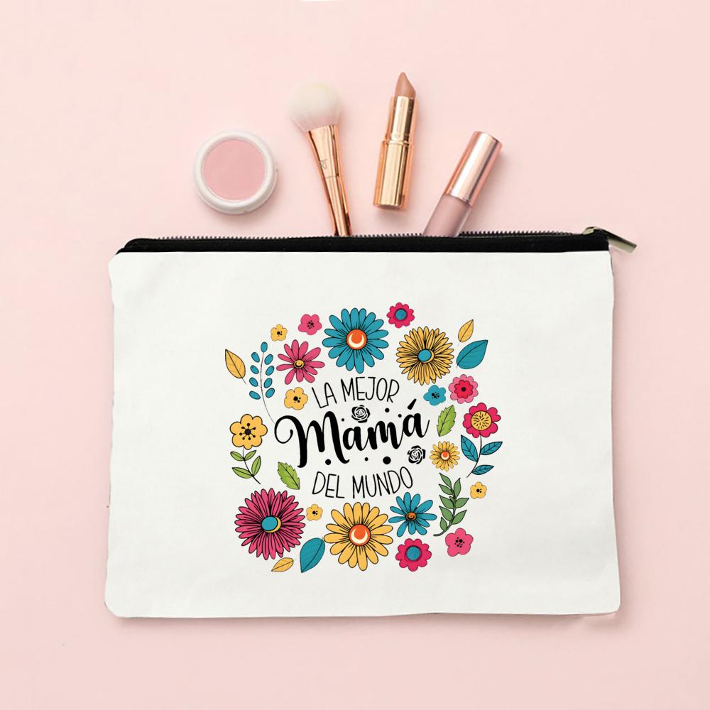 Spanish Printed Makeup Bag Travel Neceser Toiletries Storage Bag Female Canvas Cosmetic Bags Birthday Mother's Day Gift for Mom