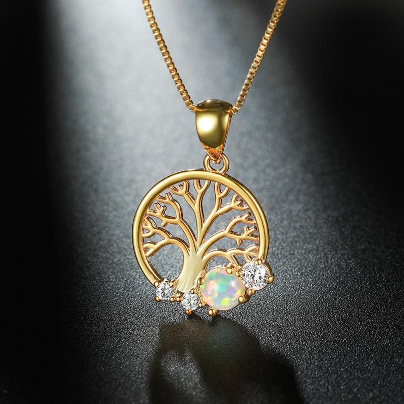 Fashion Rose Gold Hope Tree White Necklace Hot Sale Hollow Tree of Life Pendant Ornament