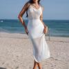 3D Häkel Maxikleid mit hohem Schlitz, Spaghetti-Trägern und Cut-Outs