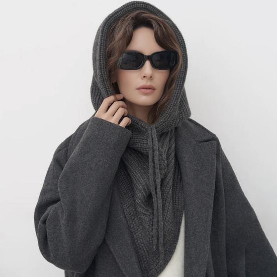 Men Women Shawl Scarf Solid Color Adjustable Drawstring Hooded Design Scarf 2 In 1 Winter Outdoor Hooded Wrap