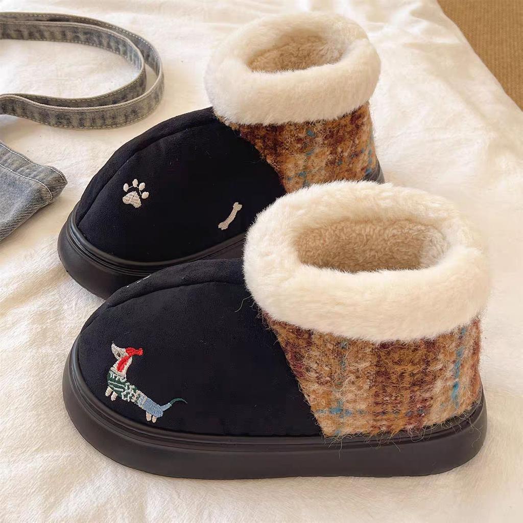 Women's Retro Fashion Lightweight Soft Sole Winter Warm Fur One Snow Boots Padded Lined Non-slip Casual Sports Martin Cotton Boots