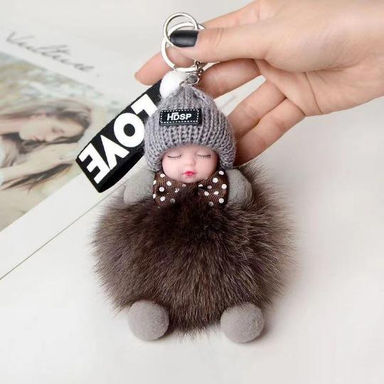 Cute Fluffy Plush Sleepy Doll Keychain For Women Bag Car Key Chain Kawaii Key Ring On Bag Car Trinket Pendant Gift
