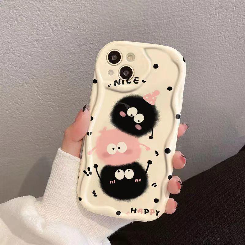 for IPhone 11 12 13 14 15 16 17 Pro Max IPhone 16 15 14 Plus 3D Cartoon Phone Case Cream Wavy Furry White ShockProof Cute Cover