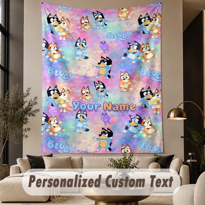 Custom Text Tapestry Bluey Print Wall Tapestry Indoor Living Room Wall Decor