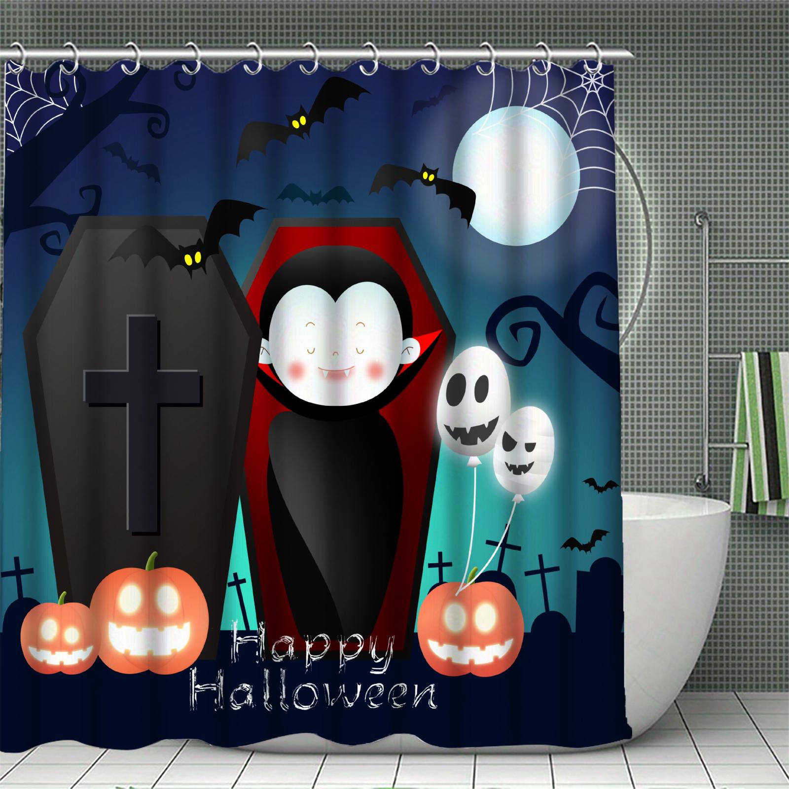 

Happy Halloween Shower Curtain Set 3D Print Waterproof Polyester Fabric Bath Curtain Home Bathroom Halloween Decor With 12 Hooks W60H190(CM)-1 Pcs