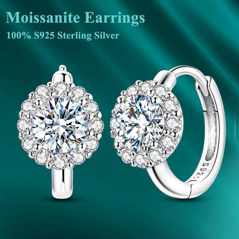 Genuine Sparkling Moissanite Earring Sliver Hoop Earring for Women Wedding Engagement Party Luxury Jewellery Total 1CT