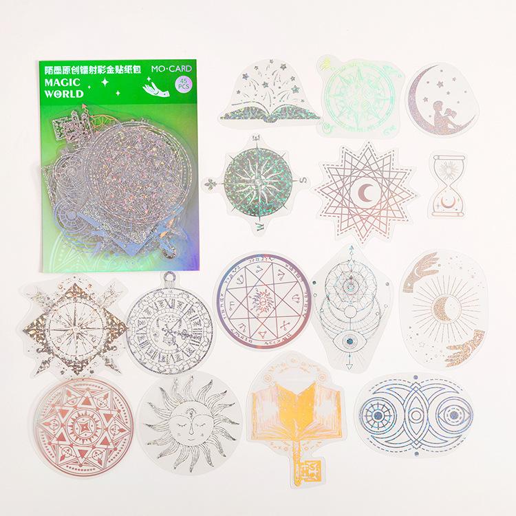 45 Sheets Gold Foil Laser Sticker Pack Sparkling Holographic Effect Self-Adhesive For Journal Scrapbook DIY Craft Decoration