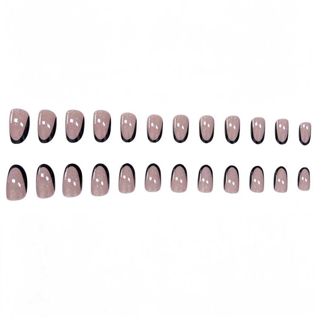 24 Nail Art Advanced Sense Black Edge French Light Luxury Glitter Craft Short Oval Wearing Nail