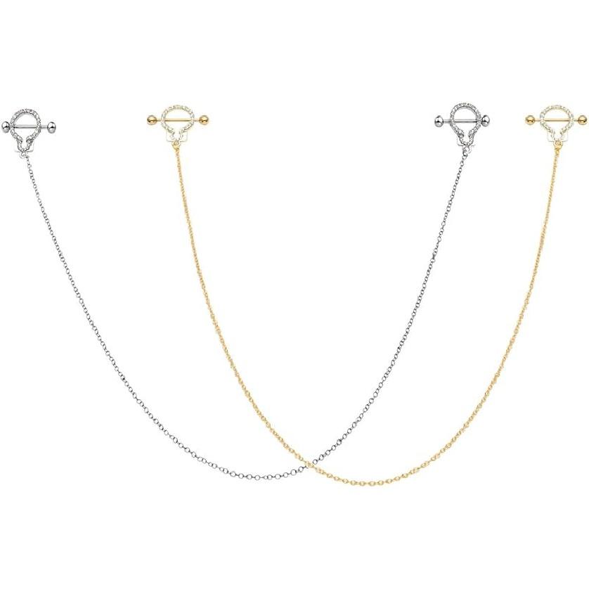 

PiercingJ 2-10 шт. 14G Кільця для сосків з нержавіючої сталі Кільце-щиток для сосків Ланцюжок Кільця для сосків Штанги з кулькою для пірсингу Сріблястий Золотистий Тон 2pcs Nipple Chain