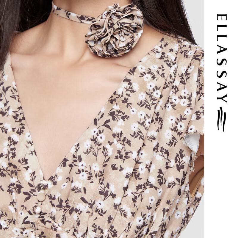 ELLASSAY Elegant Floral Print V-Neck Midi Dress
