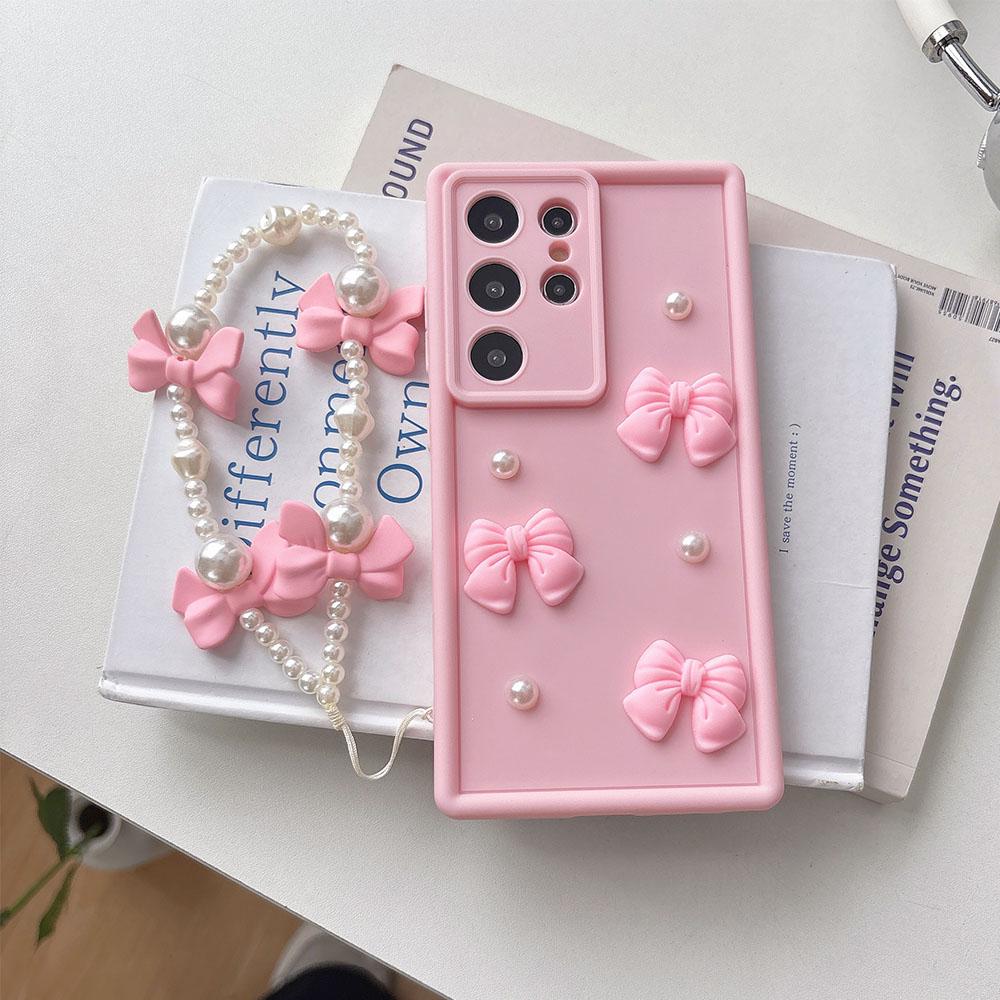 3D Bowknot Pearl Silicone Phone Case For Motorola Moto G85 G55 G45 G35 5G G84 G64 G54 G34 5G G24 Power G14 G04 G04S 4G G Pure
