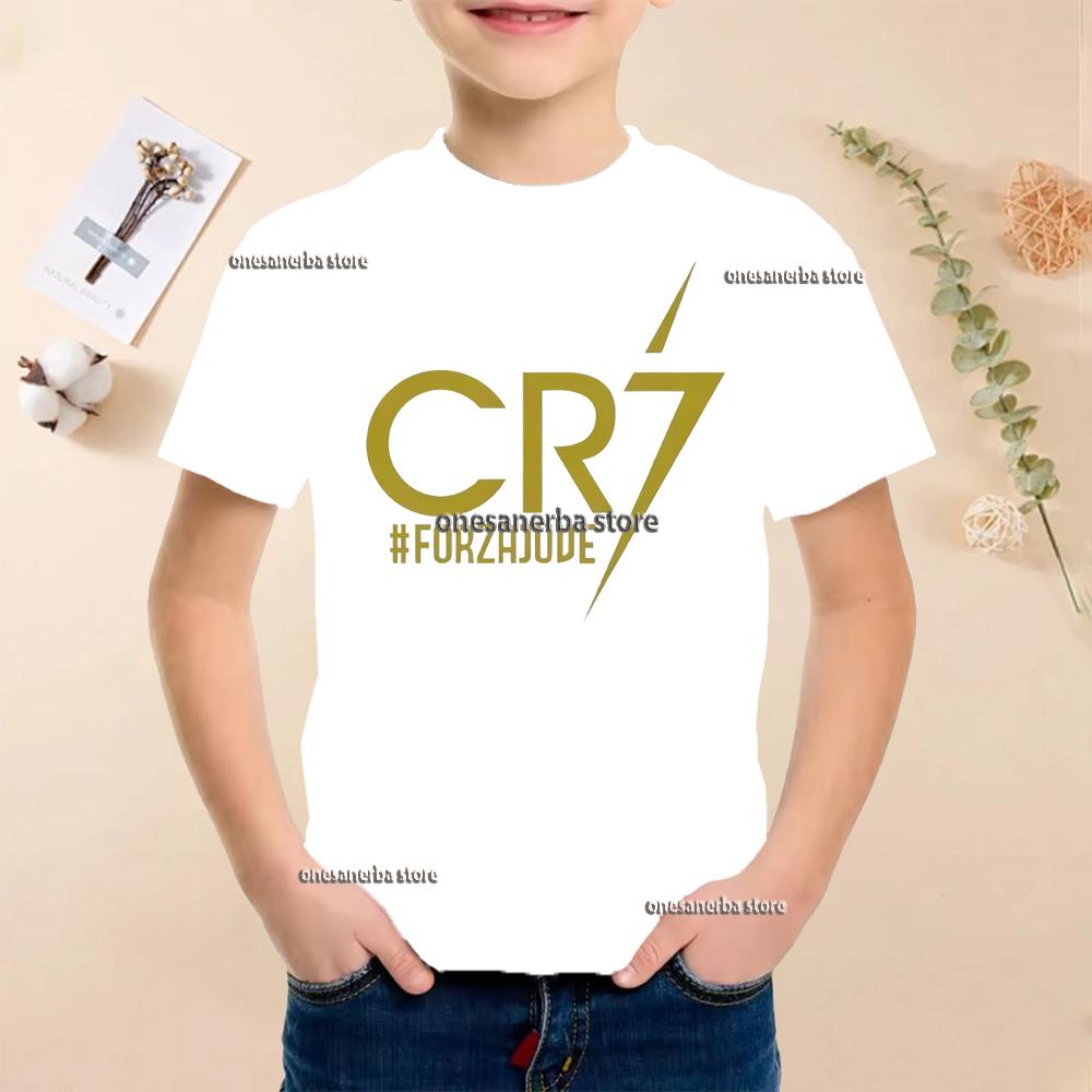 New Summer Polyester Children T-shirts Kids Soccer Clothing CR7 Ronaldo Printed Outdoor Boys Girls T-shirts Sport Fashion Ages 5-14