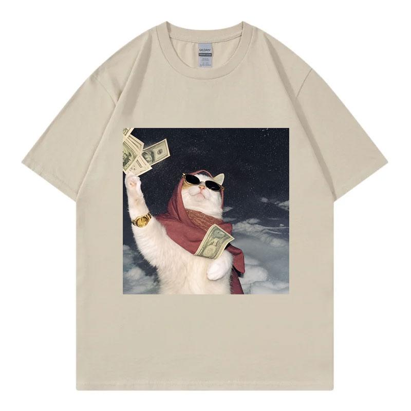 Funny Rich Cat Meme Graphic T Shirts High Street Fashion Trend Short Sleeve TShirt Unisex Unisex Casual Loose 100Cotton TShirts