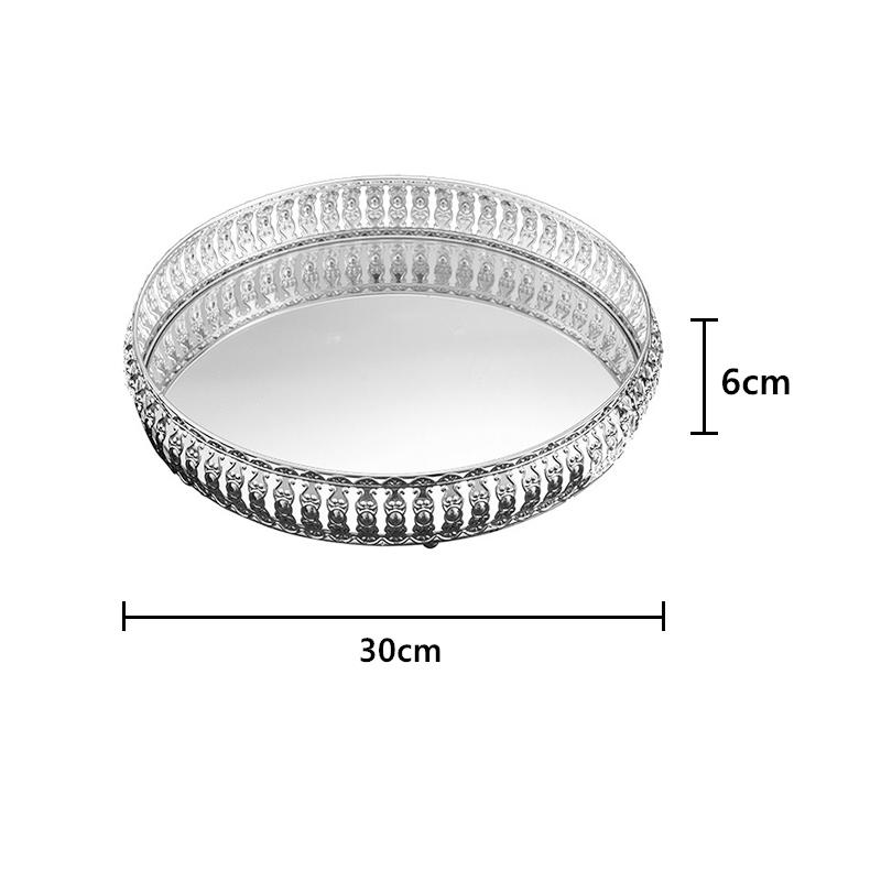 

Винтажный железный стеклянный зеркальный поднос для домашнего рабочего стола, декоративная тарелка для хранения косметики с фруктами, ювелирными изделиями и косметикой 30cm серебряный