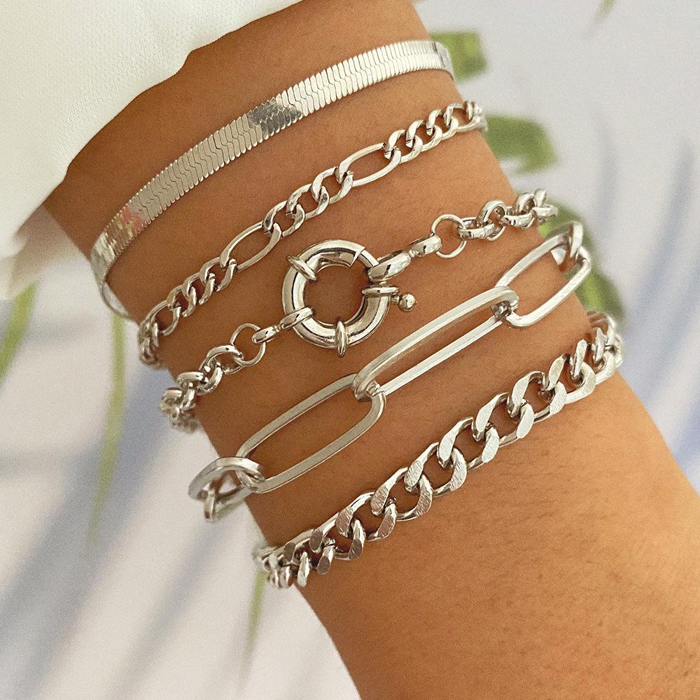 Retro Thick Chain Personalized Bracelet Mixed and Matched Open Bracelet Bracelet Bracelet Stacked Wearing Wind Set Bracelet