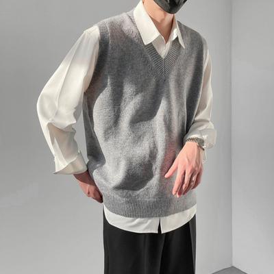 Herren-Strickpullover, V-Ausschnitt, ärmellos, lässig, lockere Passform, Weste für den Alltag und die Geschäftskleidung
