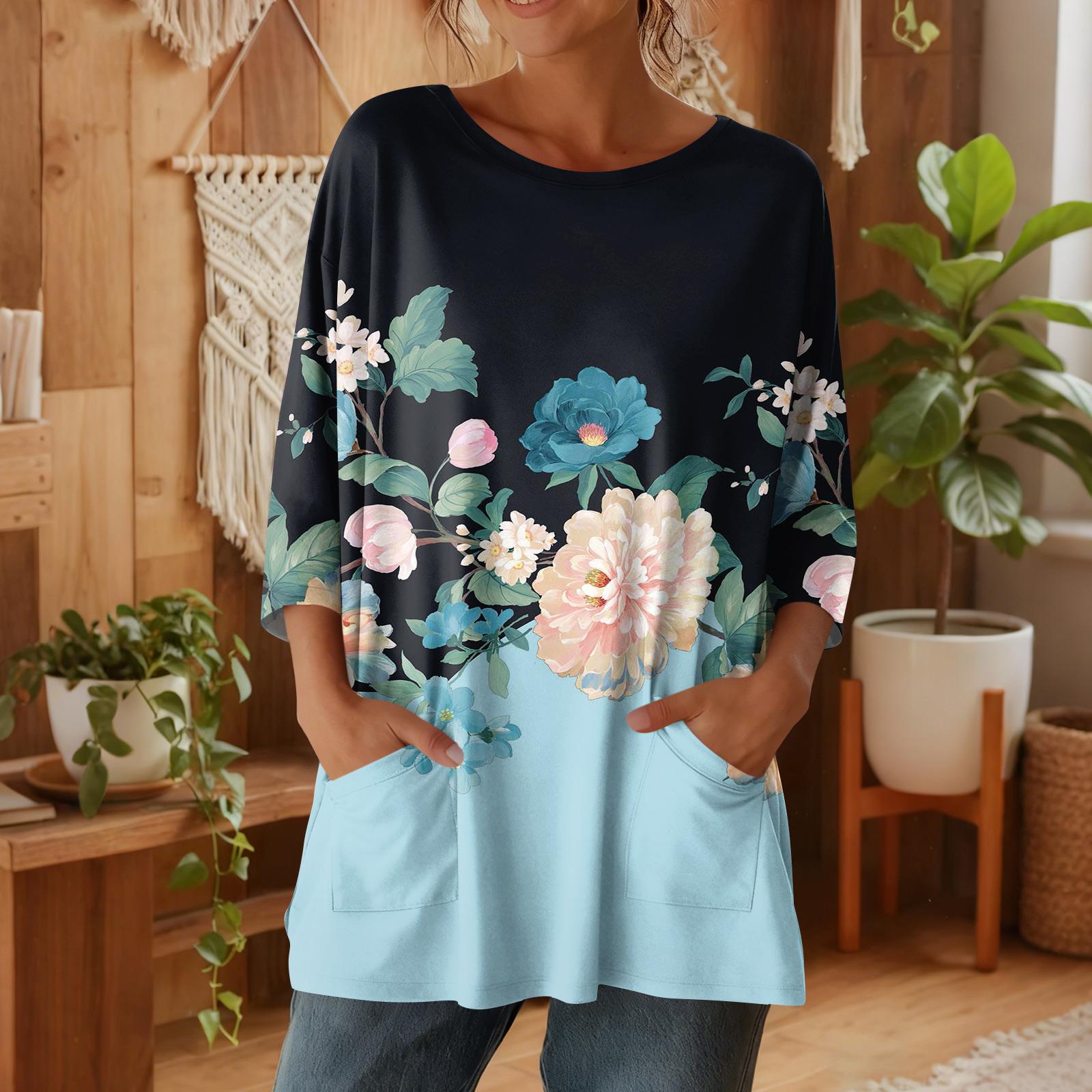 

Women s 3/4 Sleeve Shirts Graphic Tees Shirts Casual Basic Tops Pullovers XXL