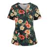 Women's Loose Short Sleeved Fashionable Flowers And Plants Printing V-neck Buttonable Side Slit Top T-shirt