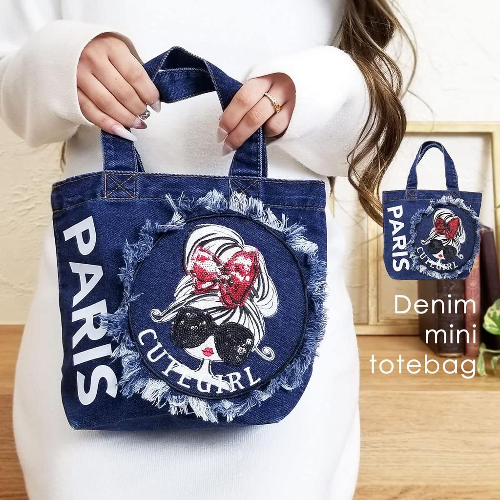 Tote Bag Mini Bag Small Lightweight Mini Tote Lunch Bag Handbag Girl Girls [DIVA Rose] Women's (Indigo Blue)