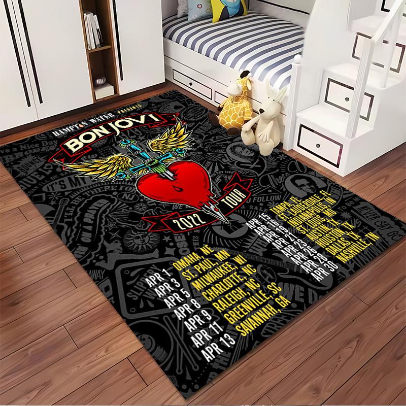 Bon Jovi 2022 Tour Heart and Dagger Design Non-slip Rug Suitable for Living Room and Bedroom Sofas