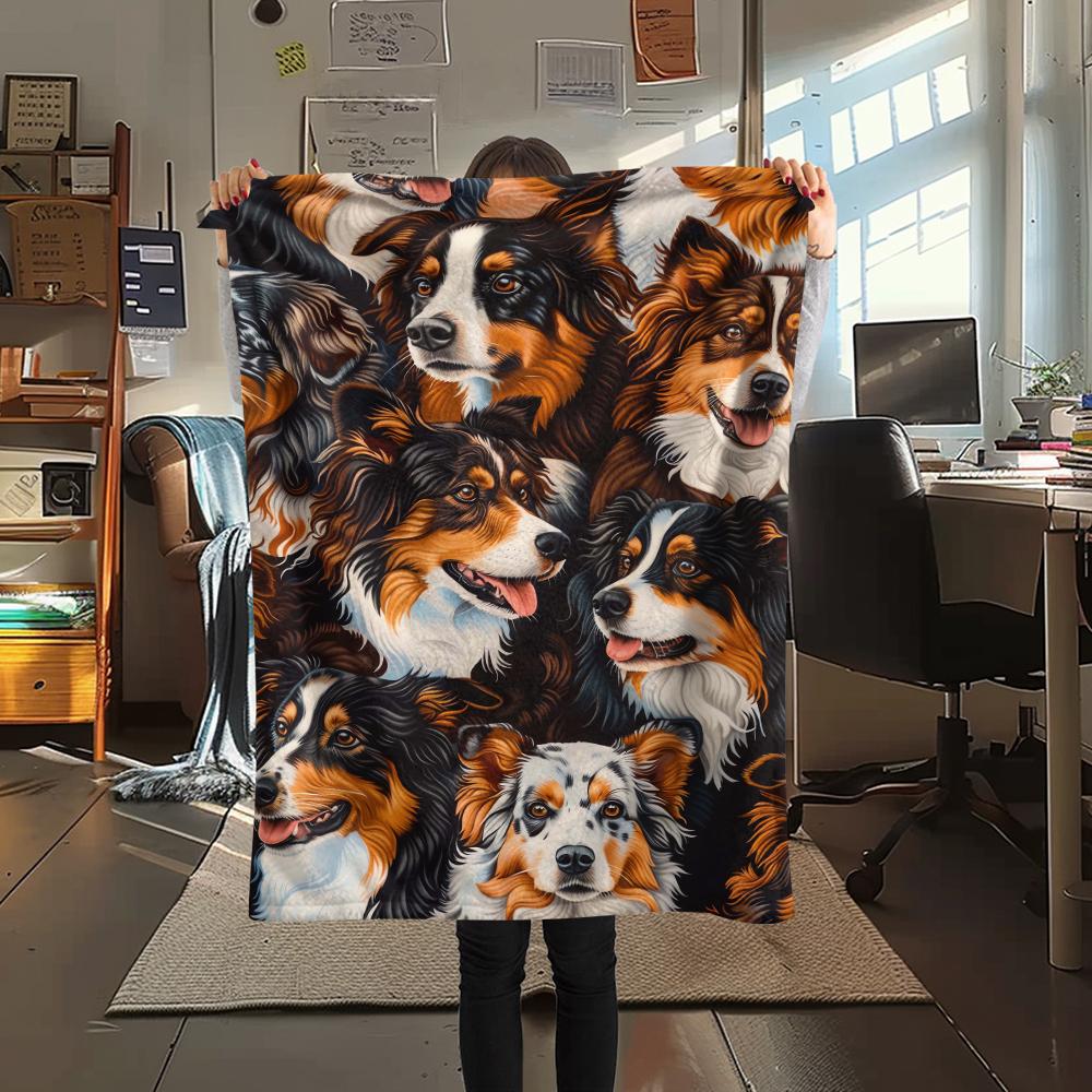 1Pc Bulldog Doberman Print Flannel Blanket, High Quality Comfortable for All Seasons, Home Decor, Warmth and Comfort, Perfect for Christmas Gifts