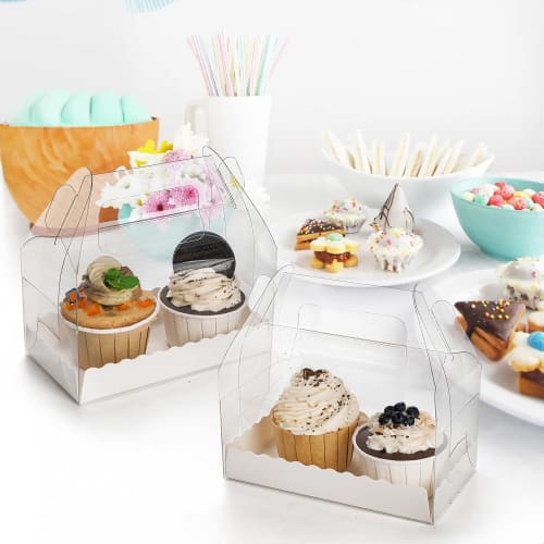 koundeneko Clear Cake Boxes, Set of 10, Dustproof and Waterproof, with Tray and Handle for Easy Transport, Perfect for Cupcakes, Bakery Supplies, Wedd